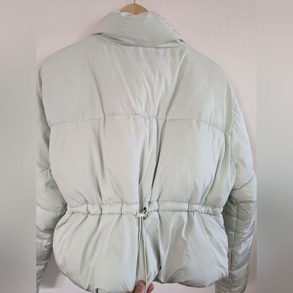 Double Zero quilted crop cropped puffer jacket coat L Large pale blue green - Picture 12 of 12